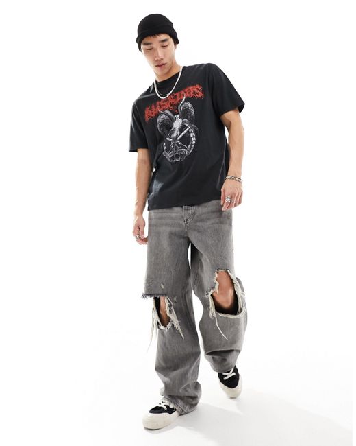 Archon - t-shirt slavato con grafica stile grunge di AllSaints in Black da Uomo
