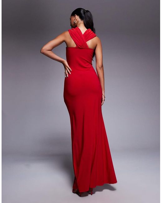 ASOS Red Halter Twisted Front Maxi Dress