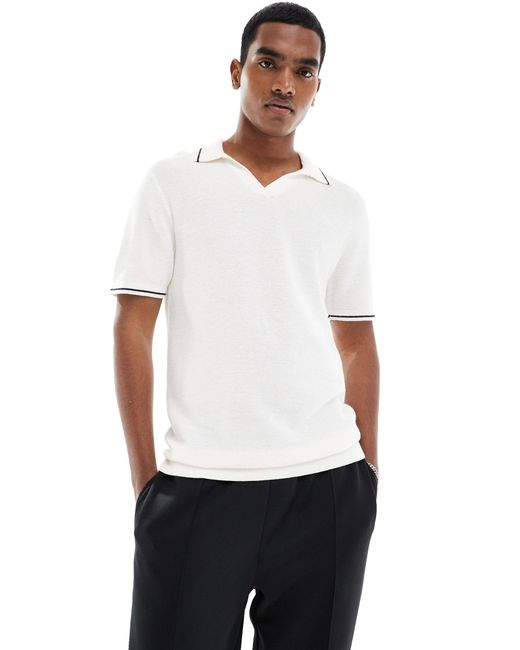 Hollister White Knitted Polo With Tipping for men