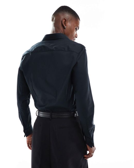 ASOS – elegantes, leicht zu bügelndes hemd aus twill in Blue für Herren