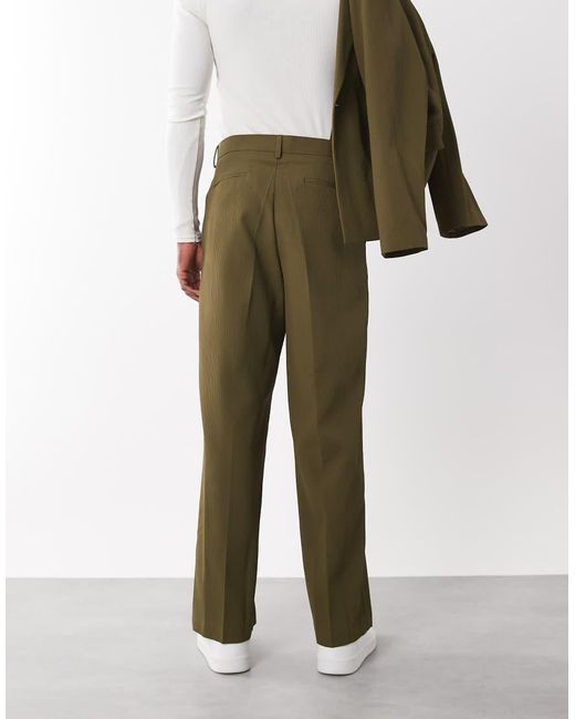 ASOS Green Rib Texture Wide Suit Trousers for men