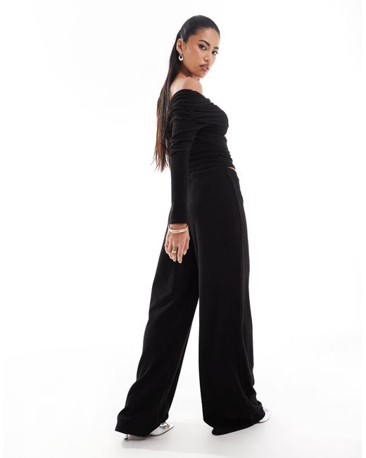 Kaiia Black Exclusive Soft Rib Wide Leg Trousers Co-Ord