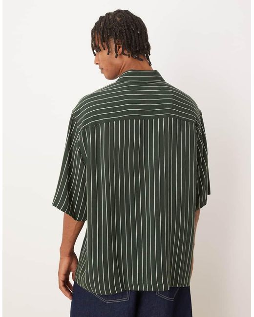 Camicia Oversize Scuro A Righe Con Ricamo Sul Petto di ASOS in Green da Uomo