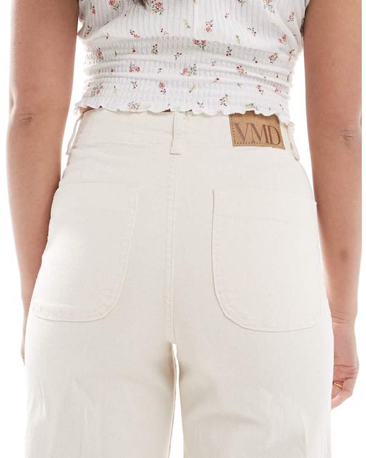 Jeans A Fondo Ampio Color Écru Con Tasca Sul Davanti di Vero Moda in White