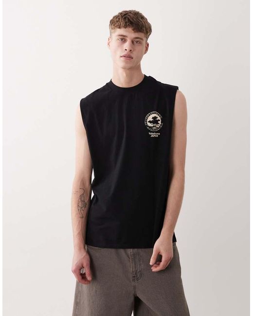 ASOS Black Oversized Tank With Beach Back Print for men