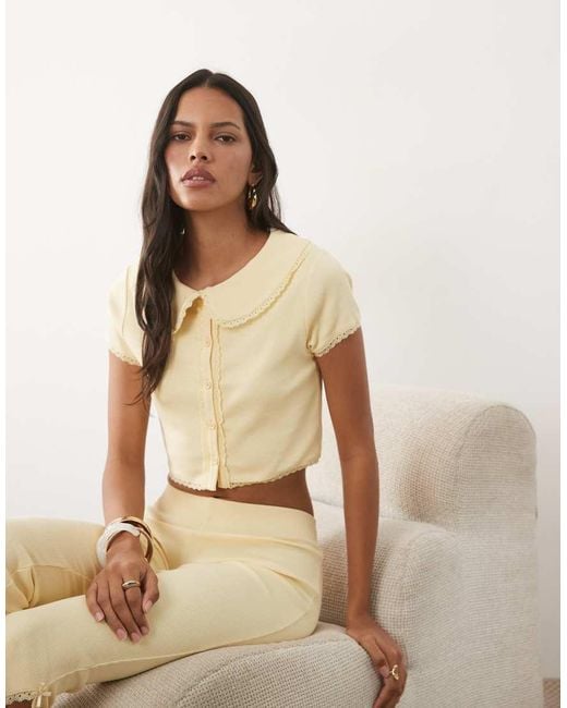 Miss Selfridge Natural Short Sleeve Button Through Collared Top Co-ord