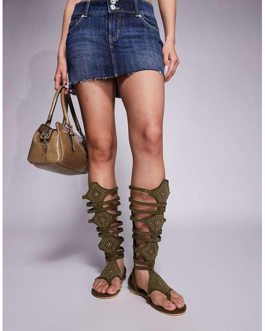 Public Desire Green Rome Gladiator Sandals