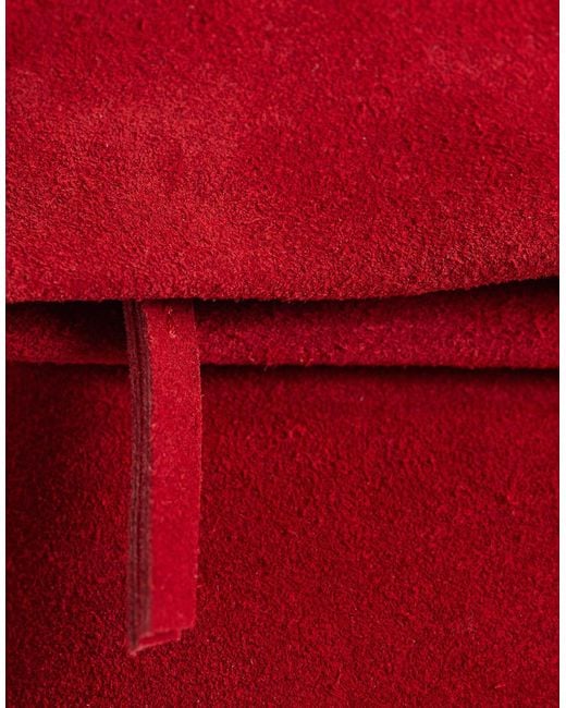ASOS Red Suede Clutch Bag With Fold Corner Detail