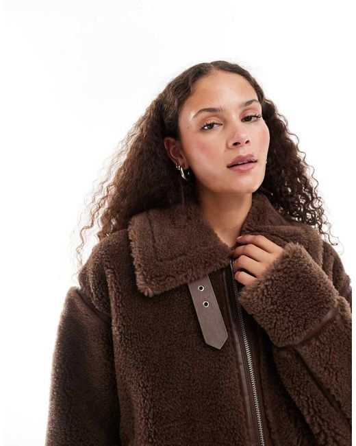 Urban Revivo Brown Faux Shearling Aviater Jacket