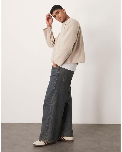 ASOS – gerippter henley-pullover aus schwerem material in Natural für Herren