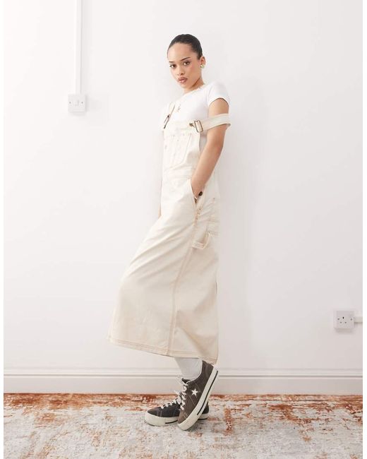 Dickies White Long Overall Denim Dungaree Dress