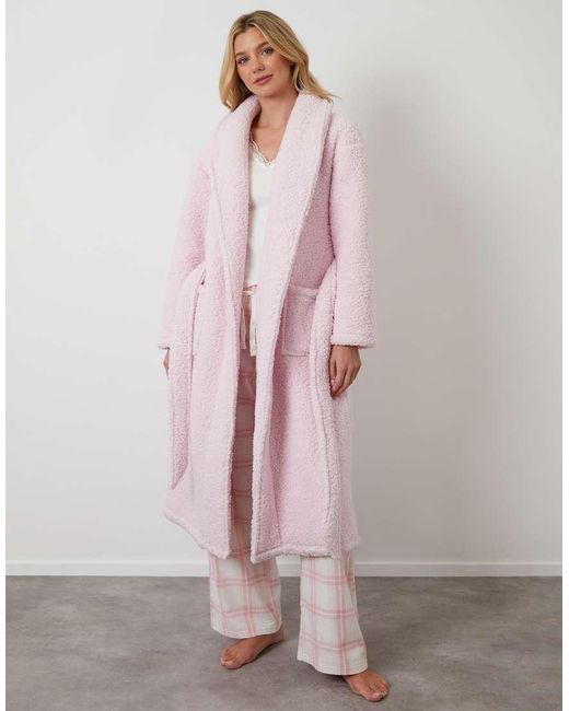 Threadbare Pink Borg Dressing Gown