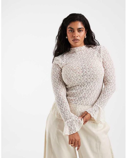 Vero Moda Brown Bell Sleeve Lace Top