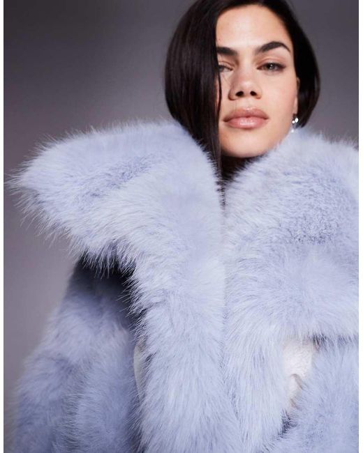 Kiwi & Co Blue Lyla Faux Fur Oversized Collar Detail Cropped Jacket