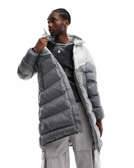 Nike Club Long Length Puffer Coat in Grey for Men Lyst UK