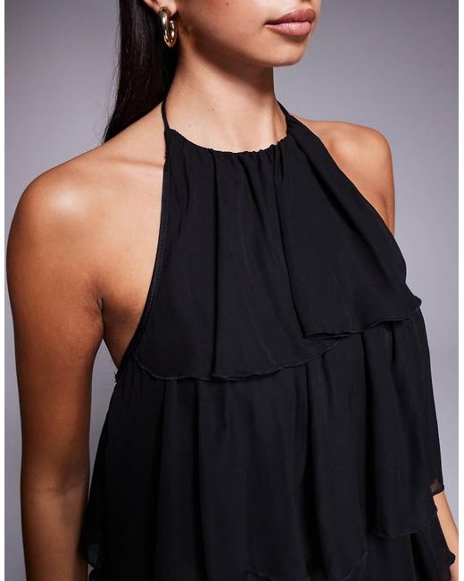 Fashionkilla Blue Exclusive Chiffon Halterneck Tiered Ruffle Mini Dress