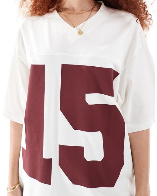 ASOS Red Oversized V Neck Football T-shirt With 15 Graphic