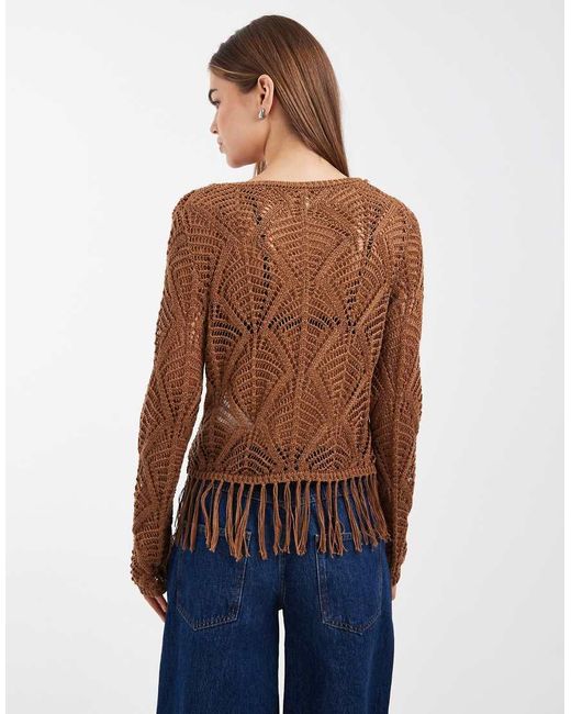 ONLY Blue Boho Fringe Detail Crochet Top
