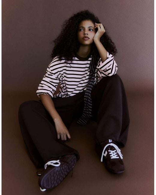 Bershka Pink Striped Boxy Long Sleeve T-Shirt