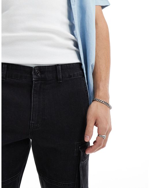 Pantaloncini di jeans cargo slim fit slavato di Only & Sons in Black da Uomo