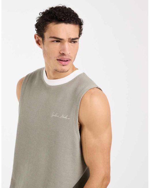 ASOS Gray Super Heavyweight Relaxed Tank With Chest Signature for men
