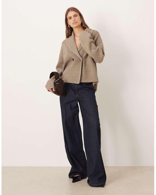 Pretty Lavish Natural Ribbed Knit Fold Over Collared Cardigan