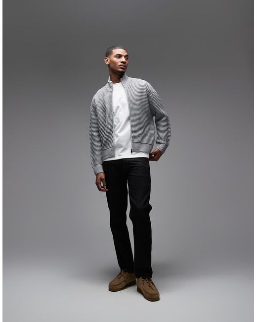 Collusion Gray Knitted Zip Through Jumper for men