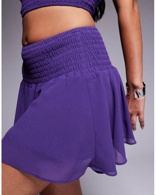 Missy Empire Purple Chiffon Shirred Ruffle Mini Skirt Co-ord