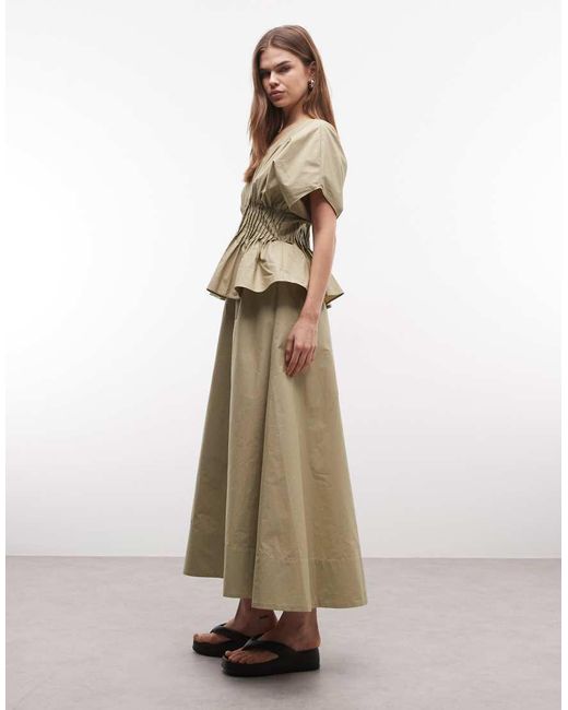 ASOS Natural V Neck Nipped Waist Peplum Maxi Dress
