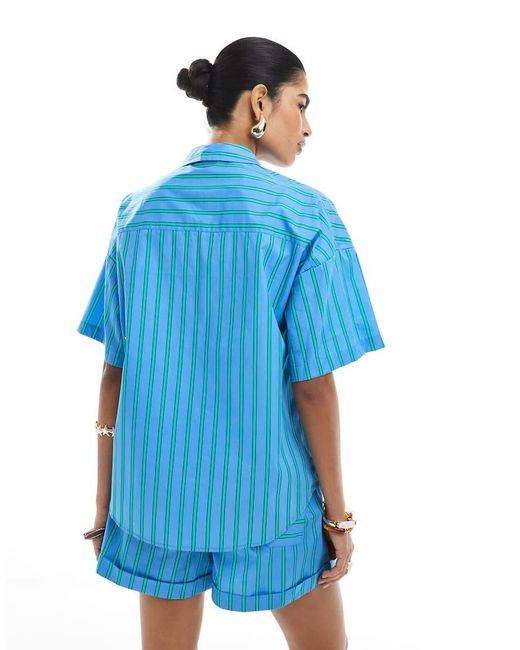 ASOS Blue Boxy Fit Striped Co-Ord Shirt