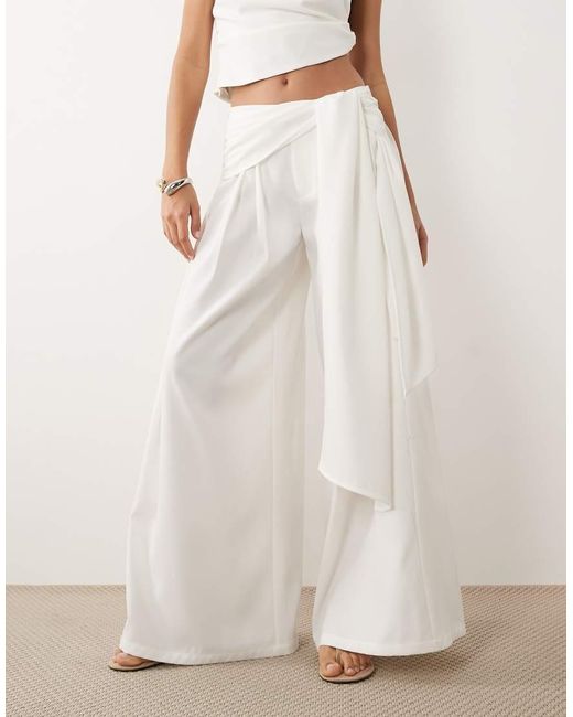 Missy Empire Natural Volume Drape Tie Front Wide Leg Trousers Co-Ord