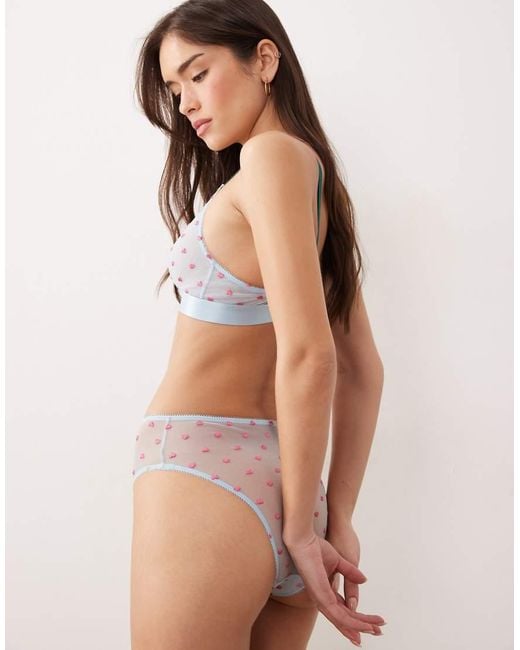 Lemonade Dolls Blue Mesh High Waisted Briefs With Embroidered Hearts