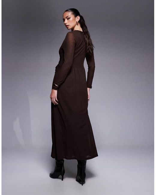 ASOS Blue Long Sleeve Slash Neck Twist Detail Maxi Dress