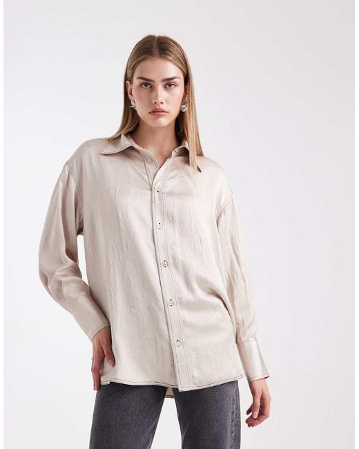 ASOS White Crushed Satin Contrast Stitch Longline Shirt