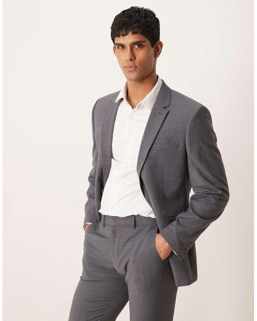Chaqueta De Traje De Corte Slim De Tejido Ligero De Lana Peinada Lavable De ASOS de hombre de color Gray