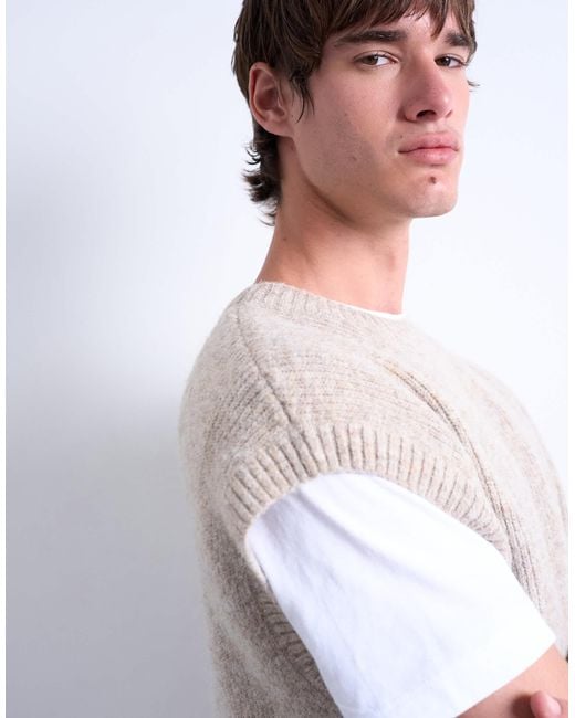 Topman Gray Oversized Fit Knitted Crew Neck Tank for men