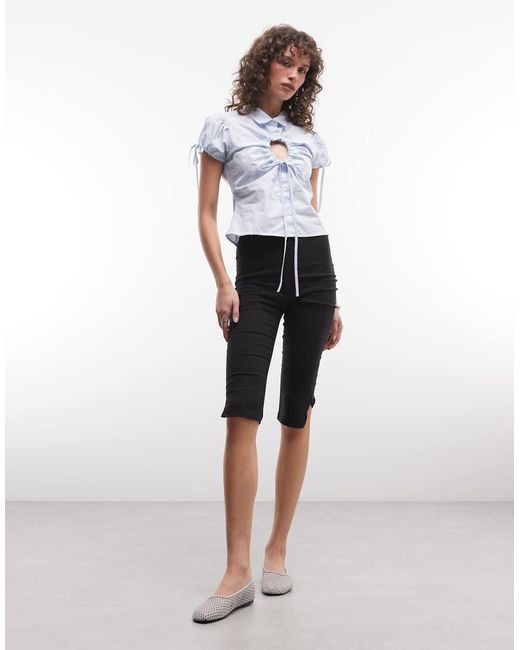 Collusion White Keyhole Fitted Cap Sleeve Shirt