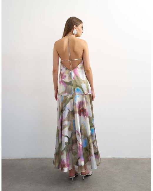 TOPSHOP White Satin Seamed Maxi Dress With Piped Edges