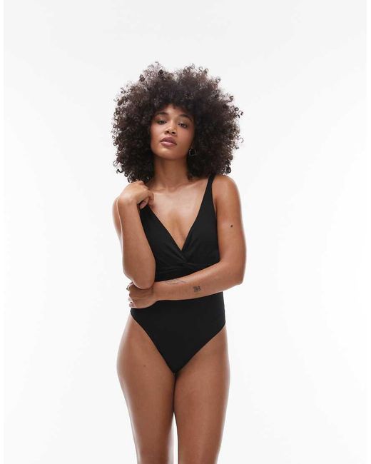 & Other Stories Black Plunge Swimsuit With Twist Front And Removeable Straps