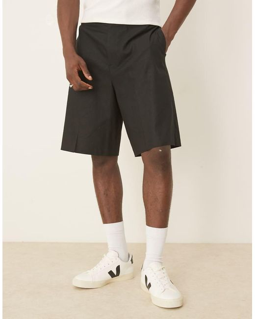 ASOS Bermudashort Van Linnenmix Met Elastische Taille in het Natural voor heren