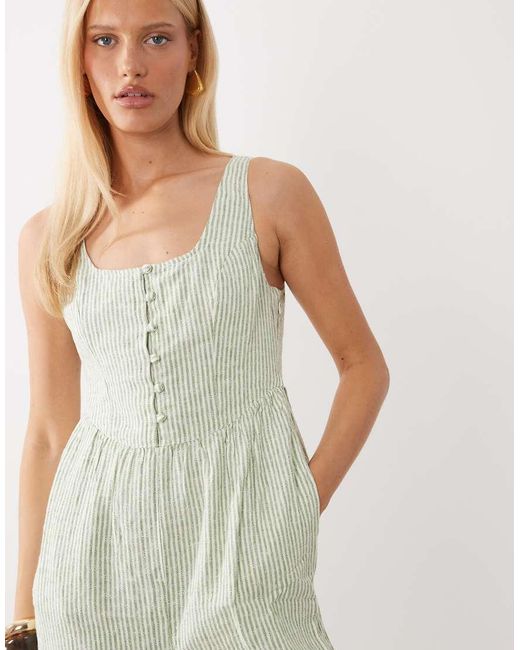 Nobody's Child Natural Cora Linen Blend Sleeveless Button Detail Jumpsuit