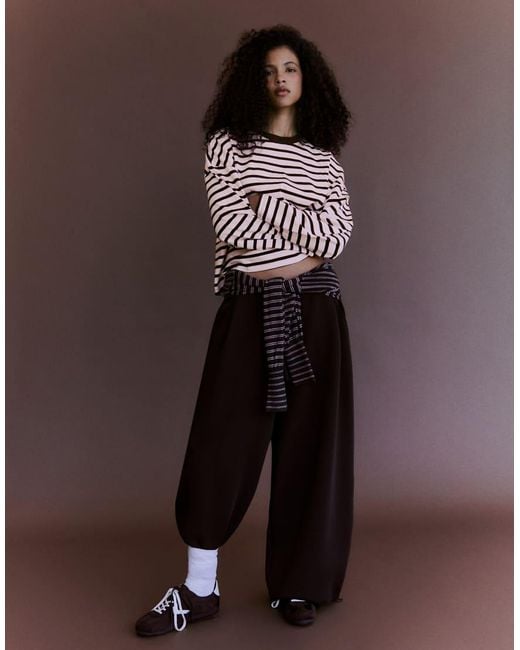 Bershka Pink Striped Boxy Long Sleeve T-Shirt