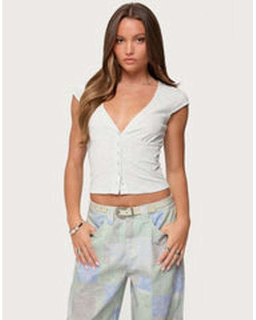 Edikted White Alza Button Up Top