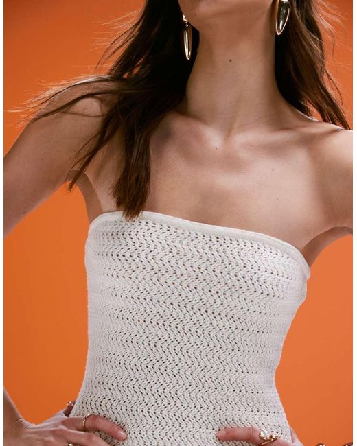 4th & Reckless Orange Bandeau Fringed Hem Crochet Mini Dress