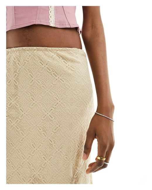 Motel Natural Textured Lace Godet Knee Length Midi Skirt