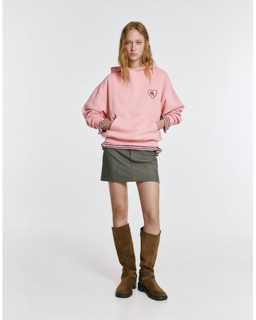Pull&Bear Pink Heart Graphic Hoodie