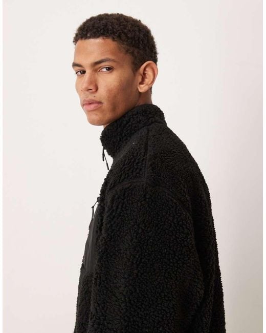 ASOS Black Relaxed Teddy Quarter Zip Sweatshirt With Pocket for men