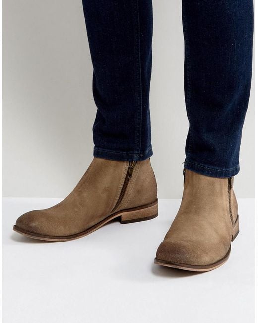 ASOS Multicolor Chelsea Boots In Stone Suede With Double Zip for men