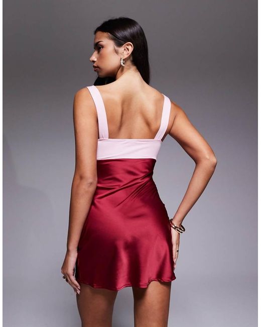 Edikted Red Contrast Satin Effect Mini Dress