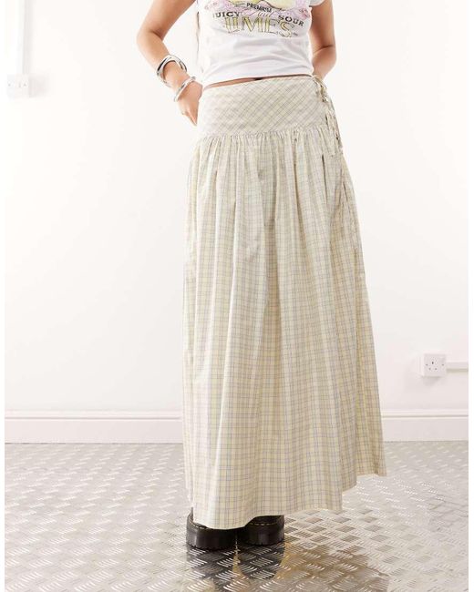 Gonna Lunga Gialla A Quadri Con Vita Scesa di Collusion in Natural